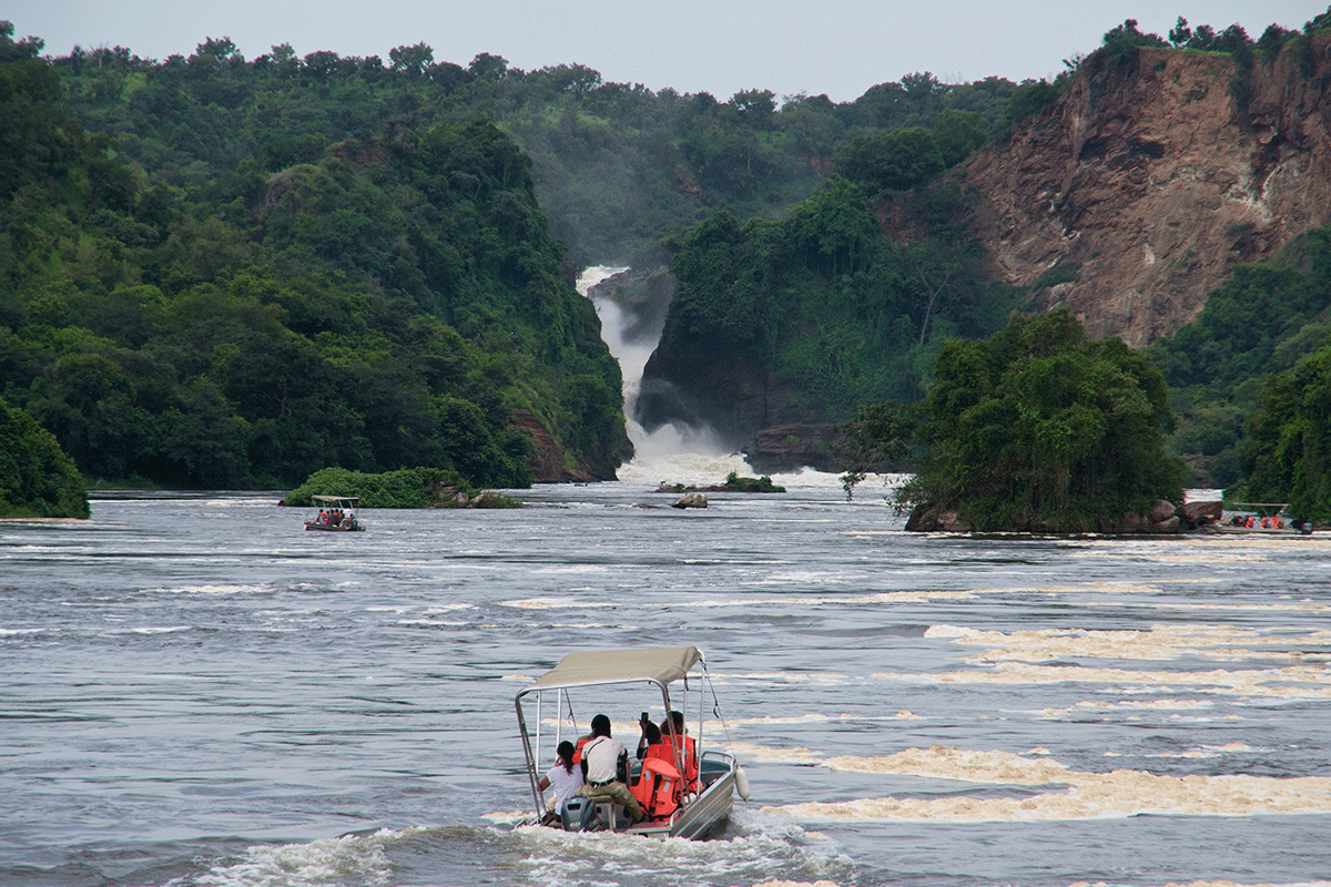 Boat safari toward Murchison Falls in Uganda