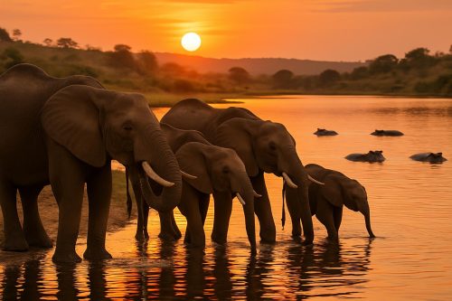 qenp kazinga elephants sunset