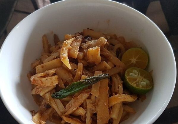 Uganda Food Guide 83 Malewa smoked bamboo shoots prepared with groundnut sauce representing eastern Ugandan cuisine