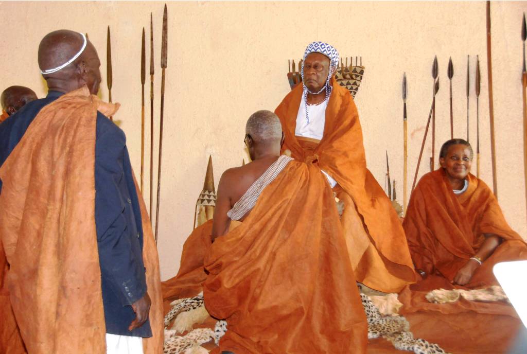 Uganda Culture Guide 13 Traditional Banyoro leaders wearing barkcloth robes in Uganda.