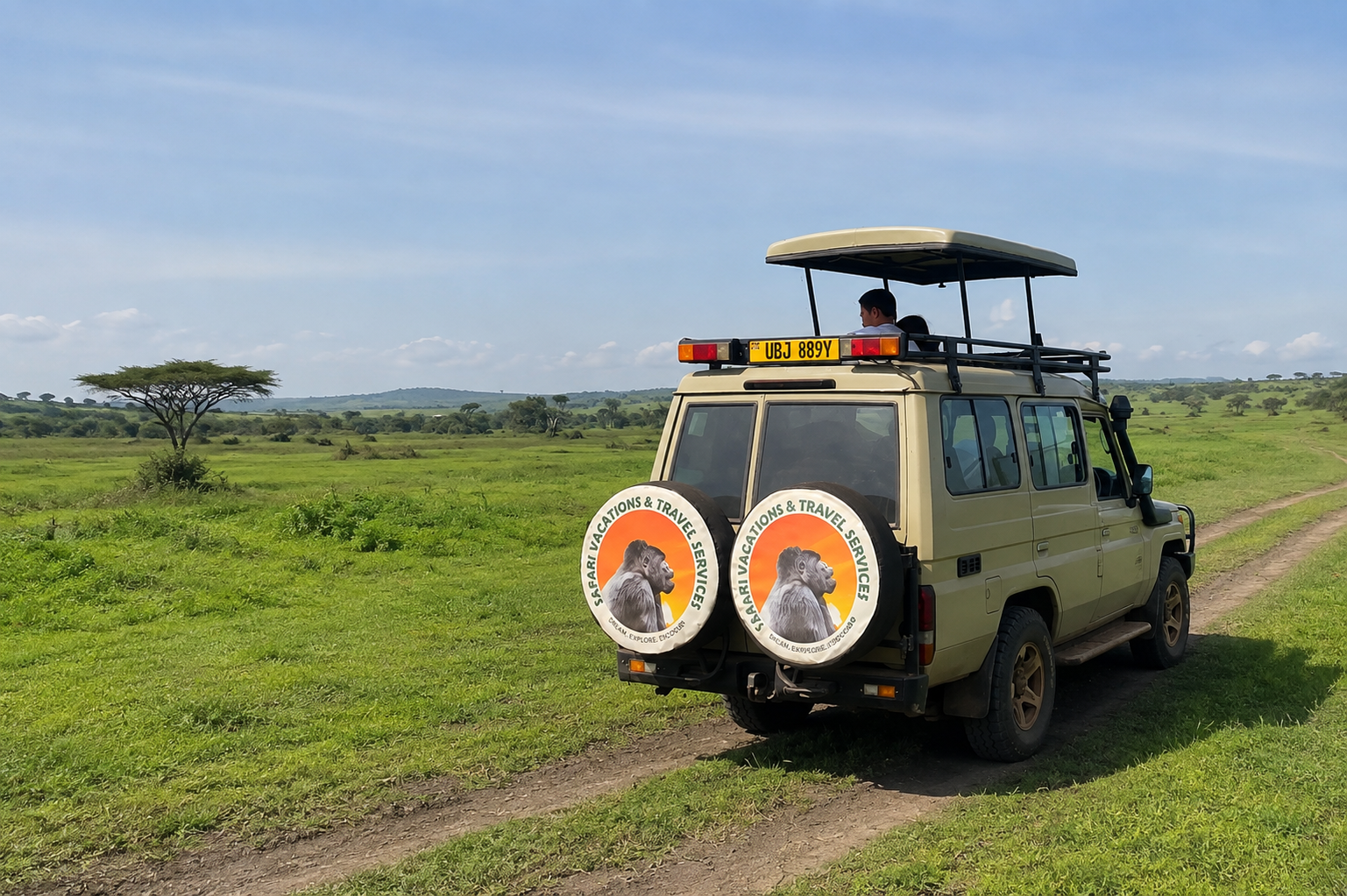 Rwanda vs Uganda Safari: Which Is Best? 2026/2027 9 Safari Vacations and Travel Services Ltd 4x4 vehicle on an open savannah during a Uganda vs Rwanda wildlife safari and game viewing experience