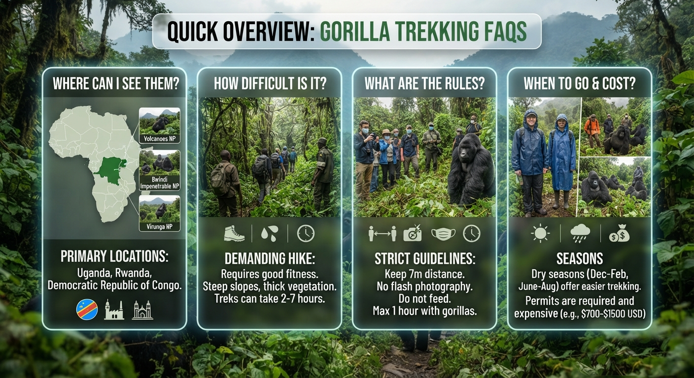 Uganda Safari FAQs 1 Quick overview infographic about gorilla trekking FAQs