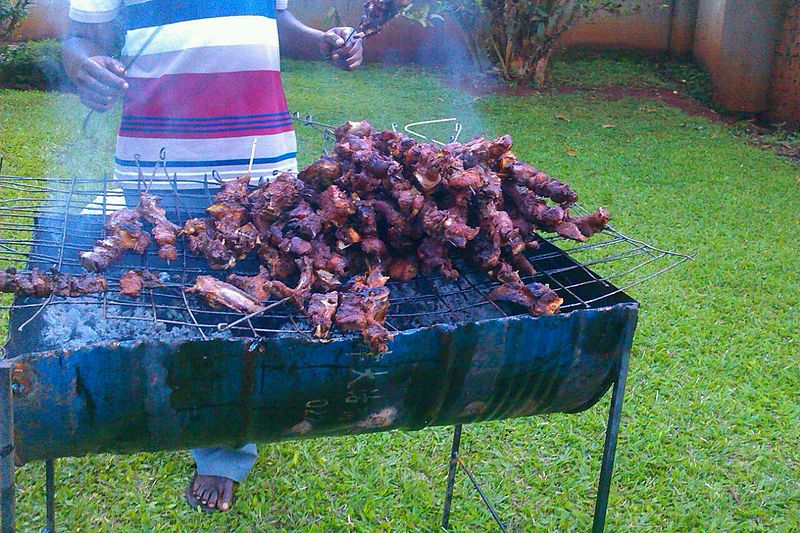 Uganda Food Guide 53 Ugandan muchomo meat grilling over charcoal