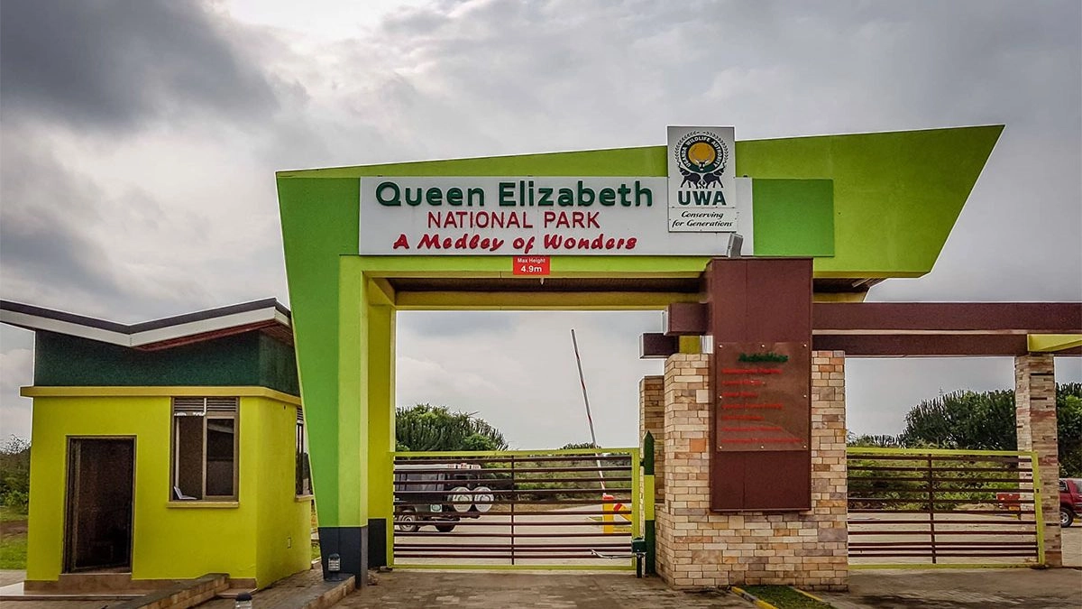 East Africa Safari Guide: Cost, Best Time & Routes 2026/2027 13 Main entrance gate to Queen Elizabeth National Park in Uganda operated by the Uganda Wildlife Authority