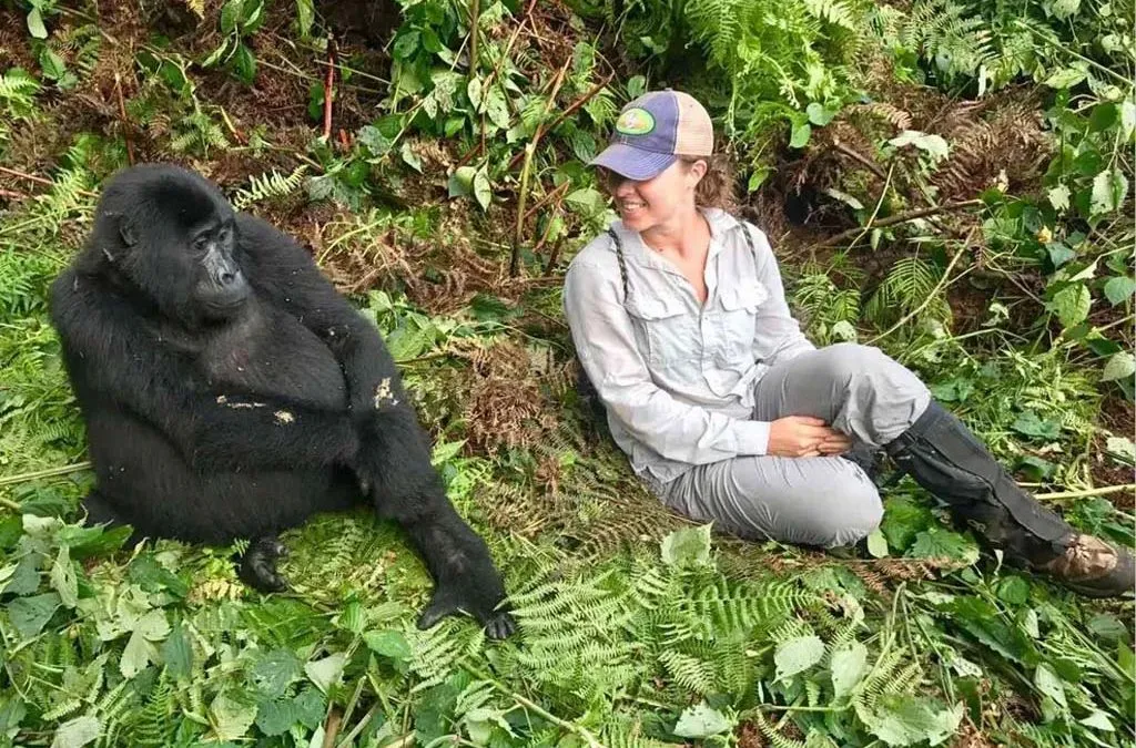 Best Rwanda Safari Packages in 2026/2027 | Wildlife Safari 25 Solo female traveler enjoying a close mountain gorilla encounter during a Rwanda gorilla trekking safari.