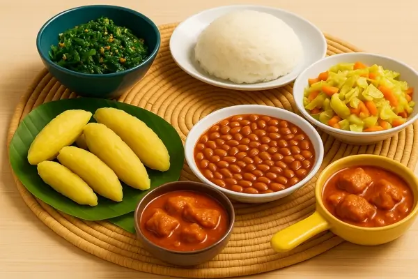 Uganda Food Guide 1 Traditional Ugandan food including matooke, posho, beans, vegetables and sauces