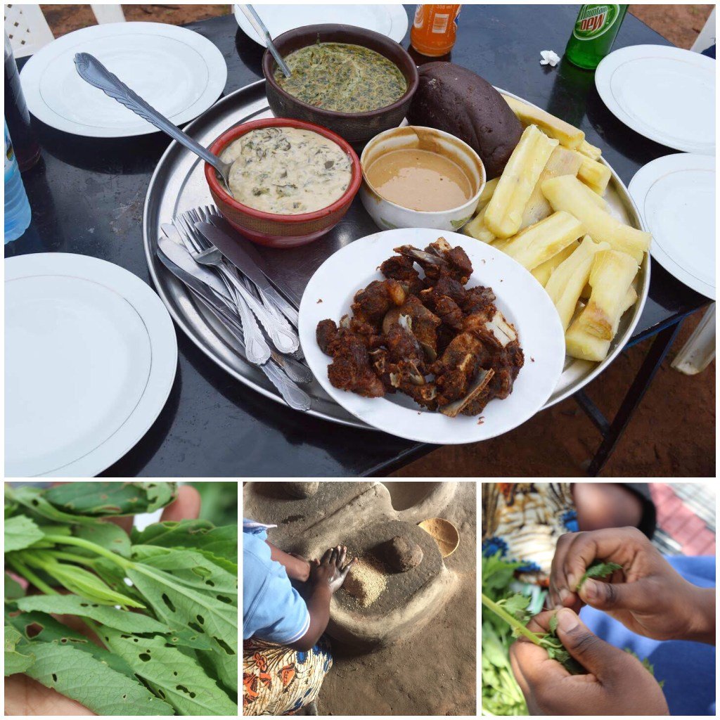 Uganda Food Guide 117 Traditional Acholi meal with malakwang millet bread cassava and sauces in northern Uganda