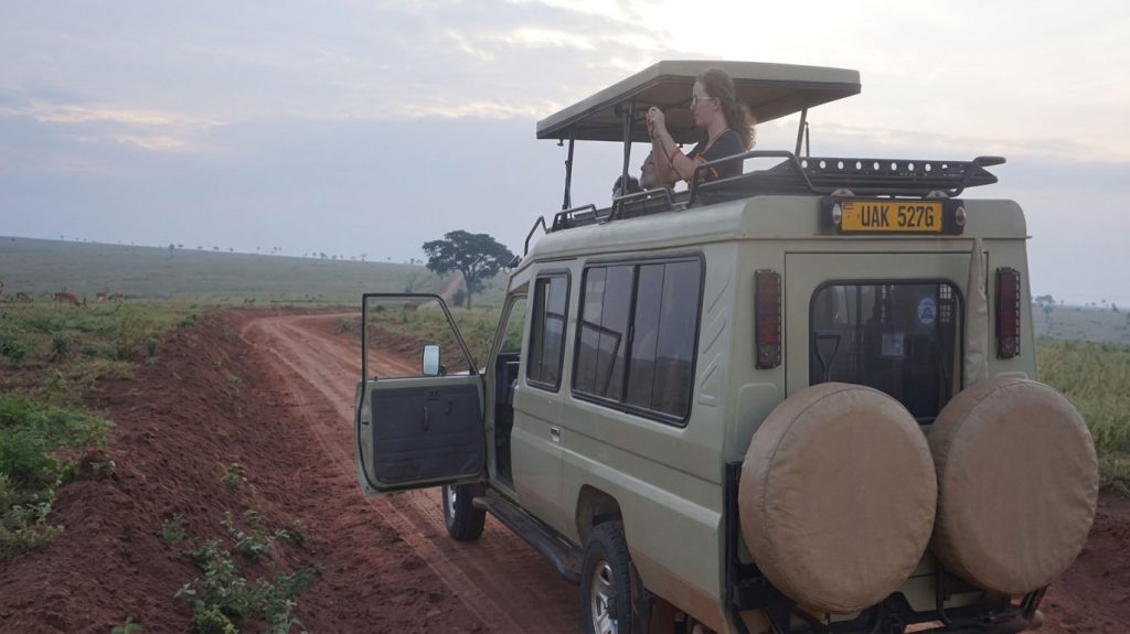 Murchison Falls Safari from China 16 Tourists enjoying an early-morning wildlife game drive during a Murchison Falls Safari from China