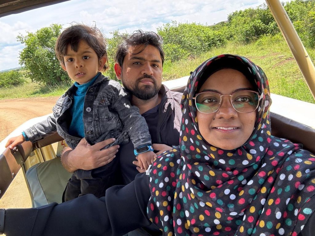 Muslim couple enjoying a private safari suitable for Malaysian travelers