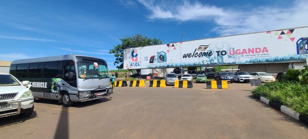 International travelers arriving at Entebbe International Airport Uganda for a safari