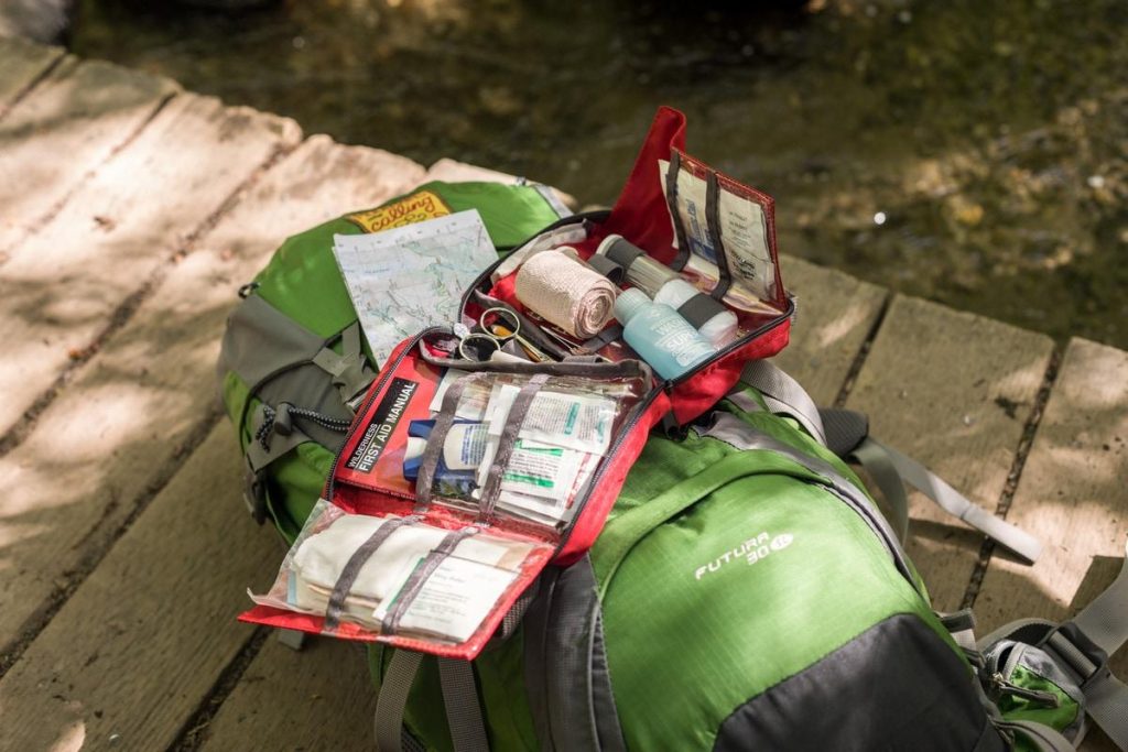 Compact personal first-aid kit prepared for a Uganda safari